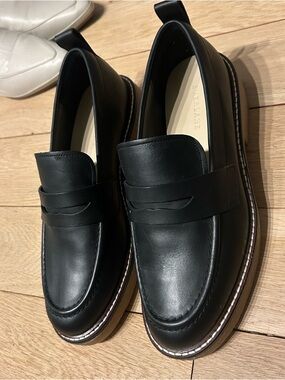 Everlane Black Leather Penny Loafers